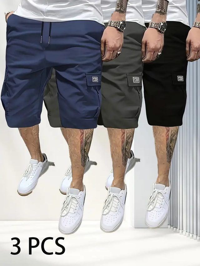 3pcs Men's Casual Loose Cargo Shorts