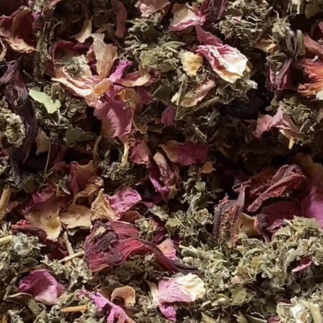 hibiscus, raspberry leaf with rose petals &amp; rosehip  