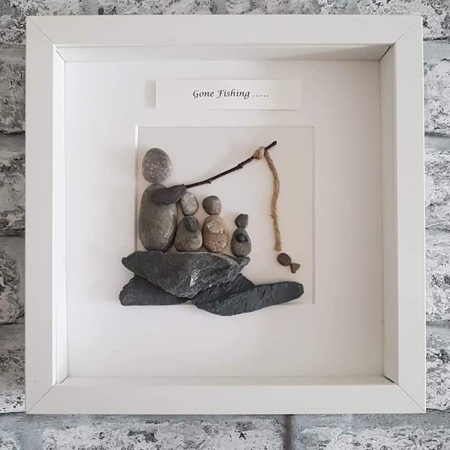 Gone fishing | Pebble picture | Father&#039;s day gift | Gifts for him | Dad gift | Daddy gift
