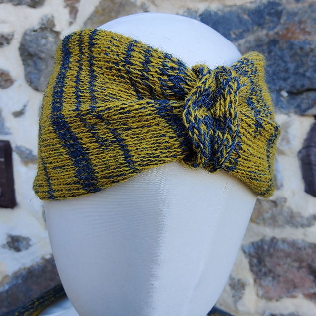 Couleurs lambswool headband, navy and mustard bandeau, mustard and navy accessories, knitted ear warmer