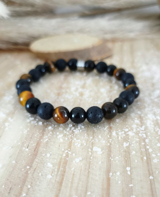 Bracelet "Courage" Pierre de lave et Oeil de tigre