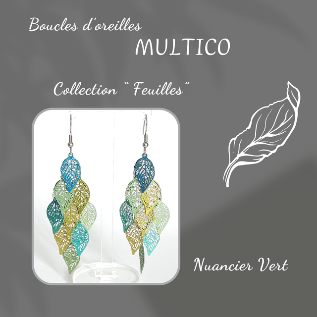 Boucles d&#039;oreilles MULTICO - Collection Feuilles - Nuancier Vert