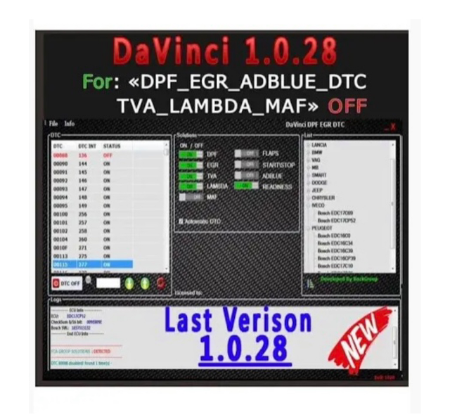 davinci 1.0.28 Suppression EGR/DPF/ADBLUE/START&STOP/LAMDA 2022