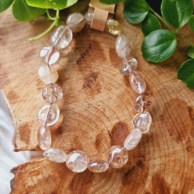 Golden Rutile Pebble Beaded Bracelet 