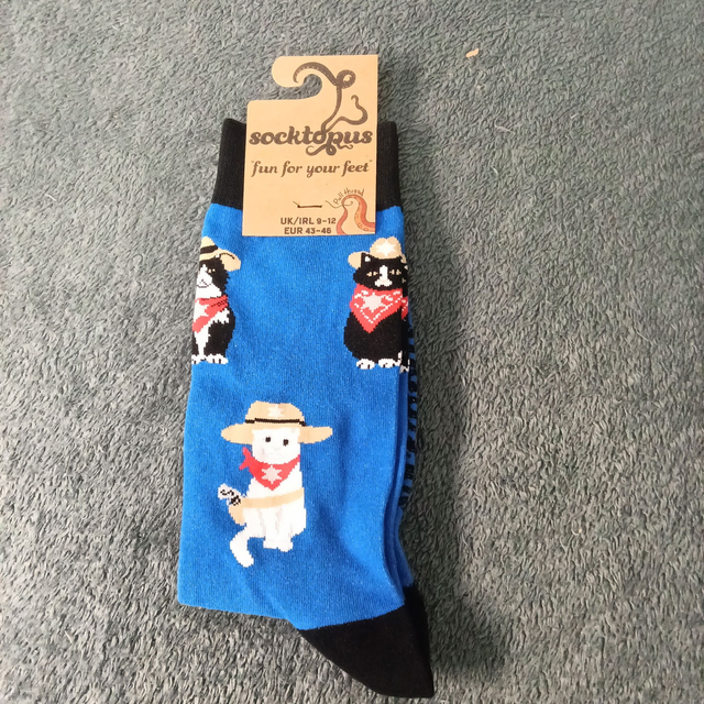 Meowdy Pardner Socks - Adult 9-12, Royal blue/Black