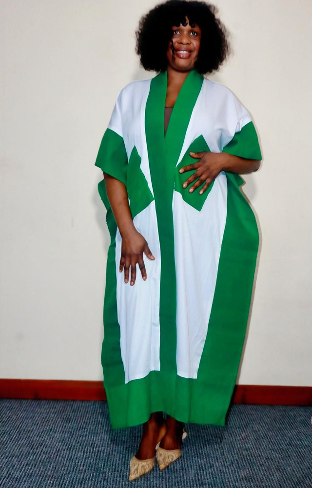Green Aso-oke kimono 