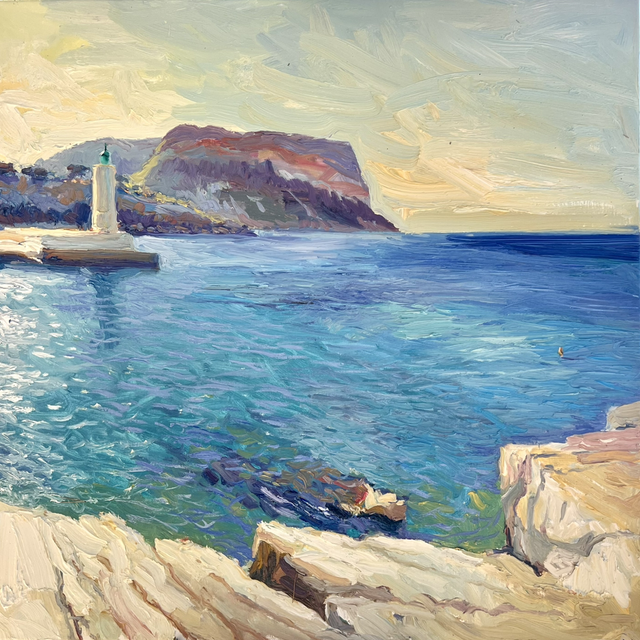 „Umarmt von Felsen und Wellen“ Öl auf Leinwand, 80 × 80 cm