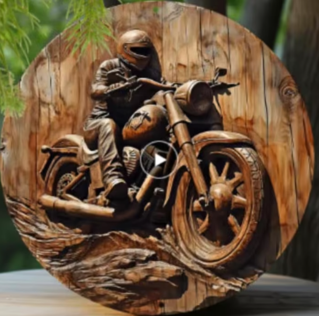 Vintage rond metalen bord Motorrijder (20cm)