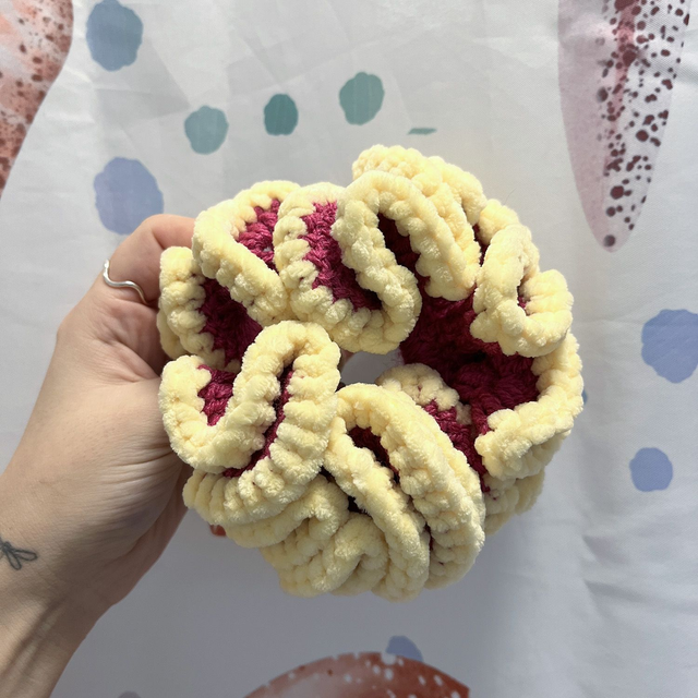 Raspberry and Pastel Yellow Giant Scrunchie