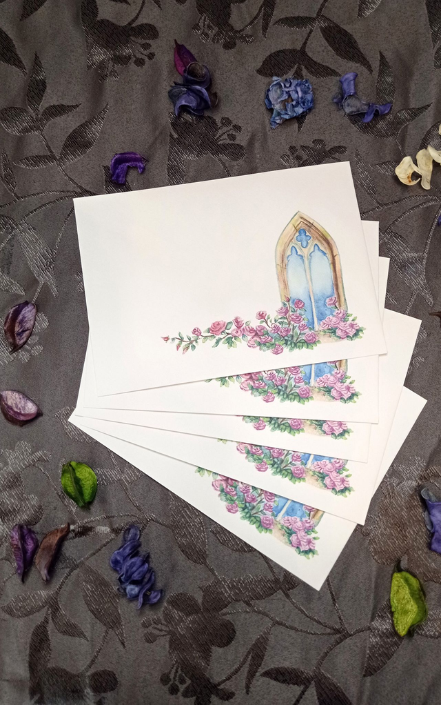 Papier à lettres gothique aux roses – Set artisanal fantasy