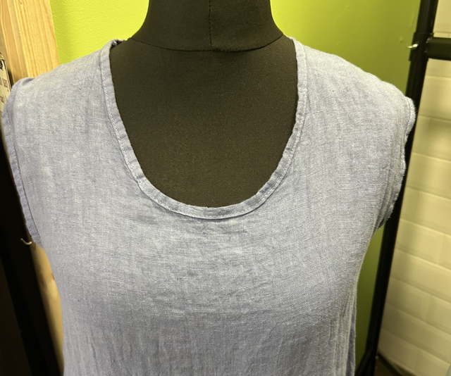 LMF - Basic Blue Linen Sleeveless Dress - Free Size - 1953