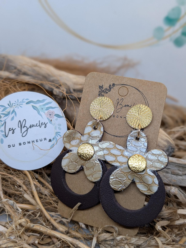 Boucles d'oreilles baby Marguerite beige doré bm1117