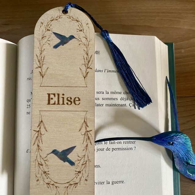 Marque page en bois avec prénom personnalisé motif Colibri 