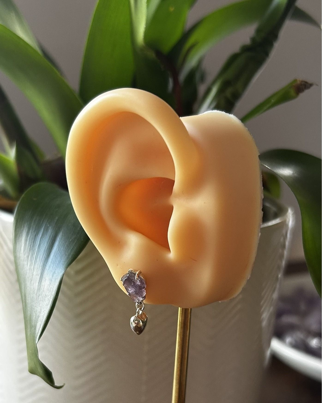 Whispers of Serenity – Amethyst &amp; Silver Heart Stud Earrings – Handmade Jewellery for Peace, Protection &amp; Spiritual Clarity