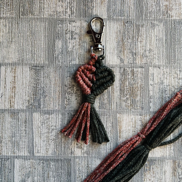 Macrame Bonded Heart Keychain Cherry &amp; Pine