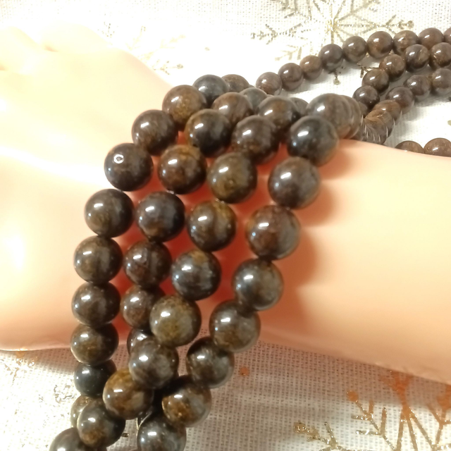 Bronzite / Fil de Perles en 8 mm / Boules en Pierres Naturelles Rondes et Polies