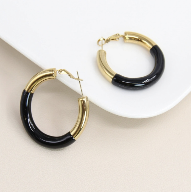 Boucles d’oreilles créoles dorées et noires