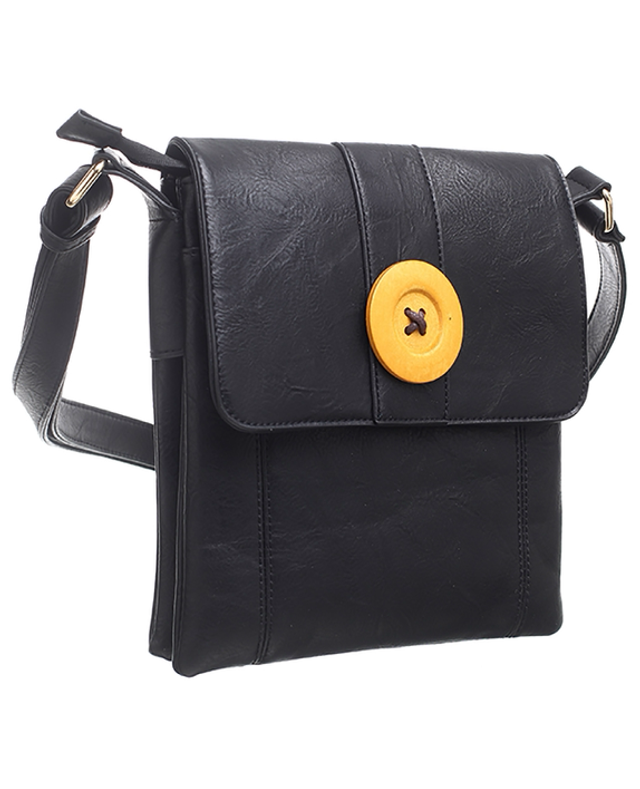 Bessie London Black Two Pocket Button Cross Body Bag