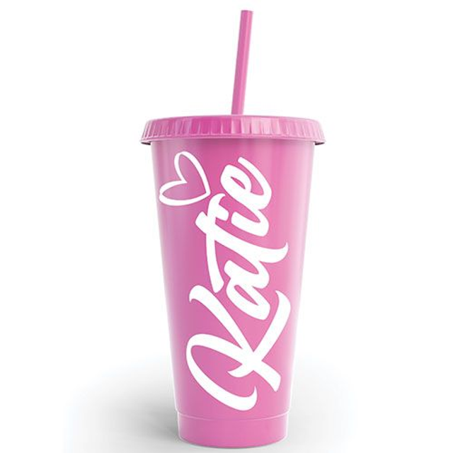 Name & Heart Cold Cup Tumbler Custom Personalised Name Birthday Wedding & Party's