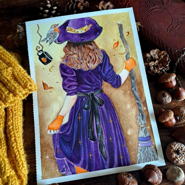 Sorcière d'automne en robe étoilée