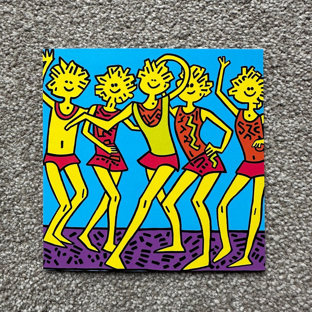 Dancers 5 - Single Square Keith Haring Inspired Greetings Card, White Envelope, Blank Inside, Recyclable Wrap, Professionally Printed.
