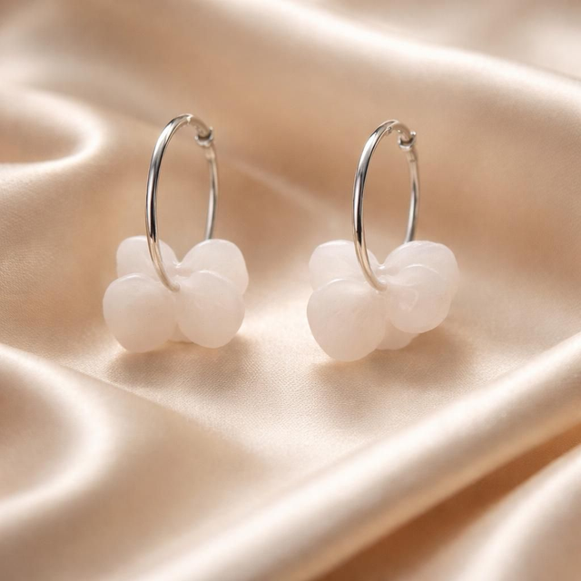 Boucles anneaux fleurs - Collection Ivoire