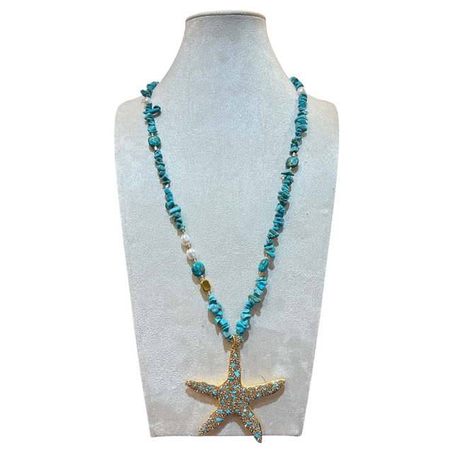 Collana lunga stella marina turchese