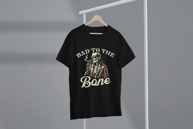 Bad To The Bone, Halloween Attitude, Skeleton Style. Bis auf die Knochen schlecht, Halloween-Attitüde, Skelett-Stil