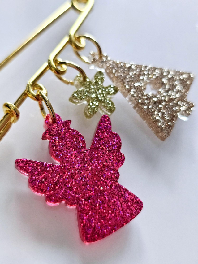 BROCHE DE NOEL FRAMBOISE OR