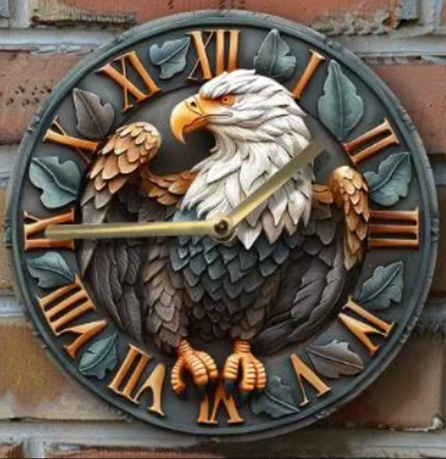 Vintage ronde wandklok van metaal - Zeearend (20cm)