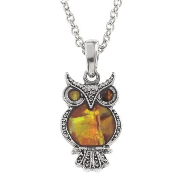 Amber Owl Design Abalone (Paua) shell Pendant