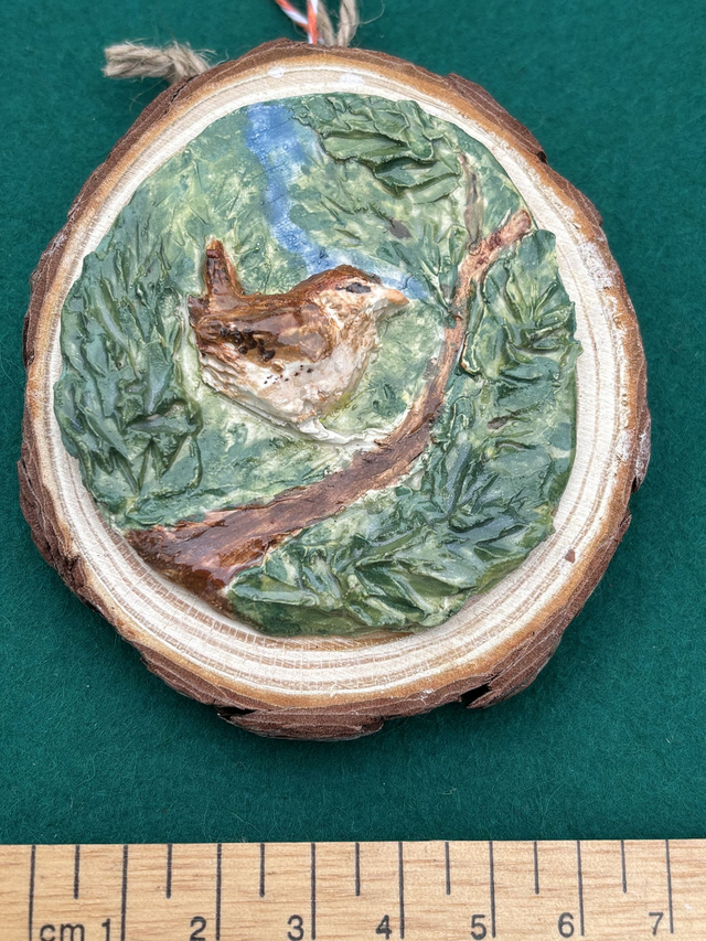 Ceramic &amp; Wood Hanging Decoration - Wren