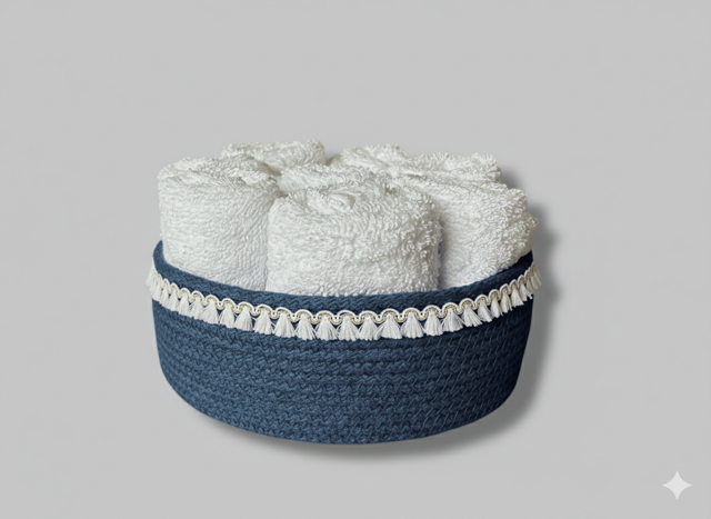 Panier haut à franges - avec 8 serviettes invités