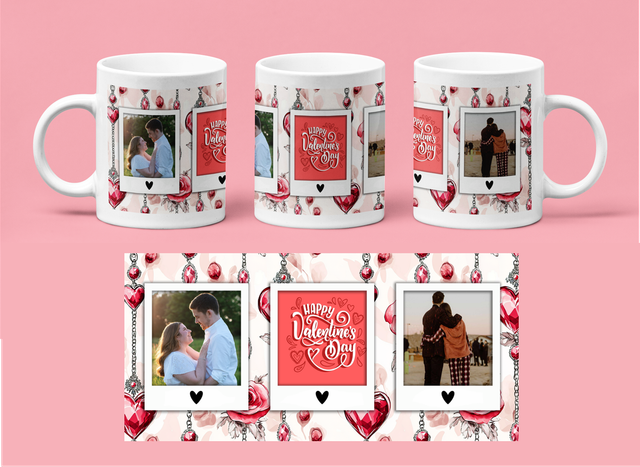 Valentines Day Mug - Personalised - Jewel hearts - 3 photos 