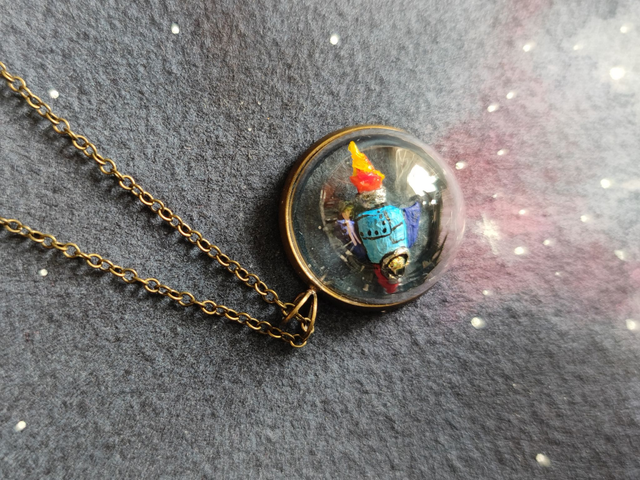 Retro comic rocket - Miniature Jewelry - One of a kind Diorama Art