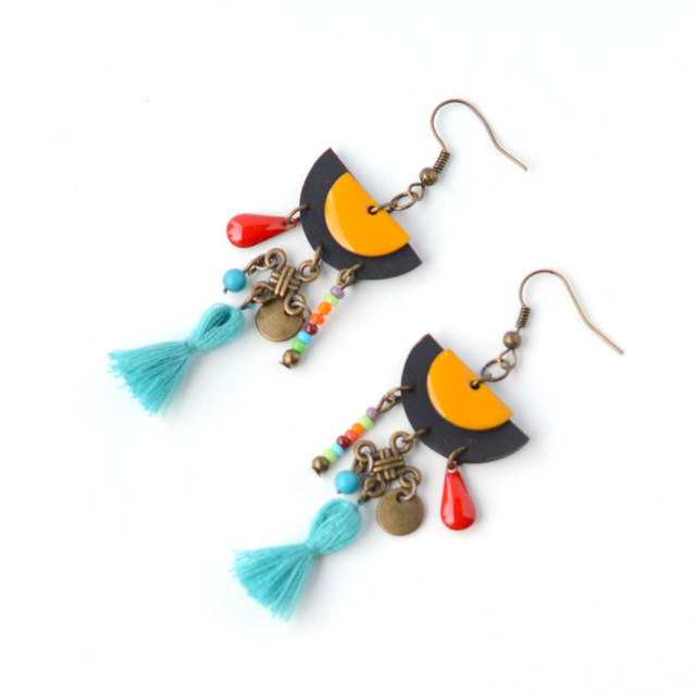 Boucles d'Oreilles Upcyclées en Chambre à air Recyclée - Ethniques