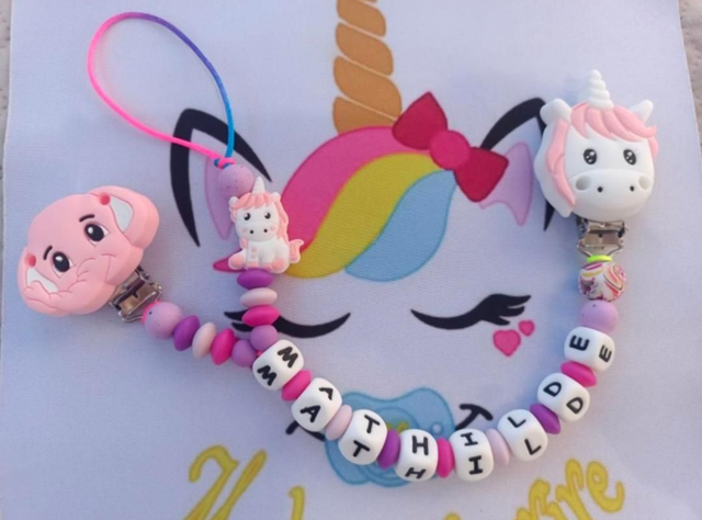 Attache doudou et tétine Licorne 