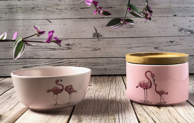 Flamingos upcycled pink ceramics
