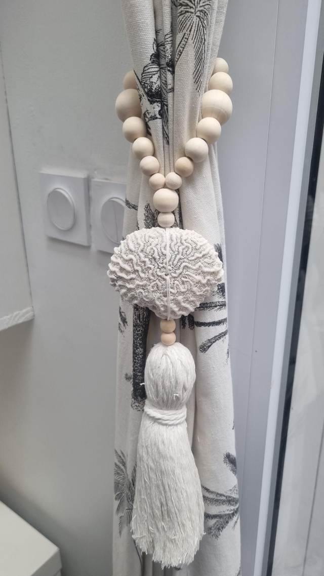 Embrasse corail pompon beige 