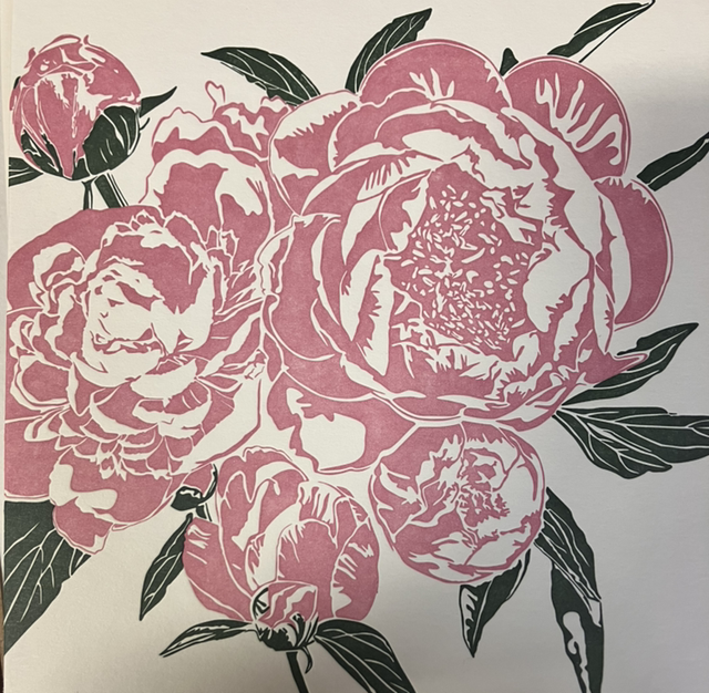 Traditional Letterpress Floral Peony