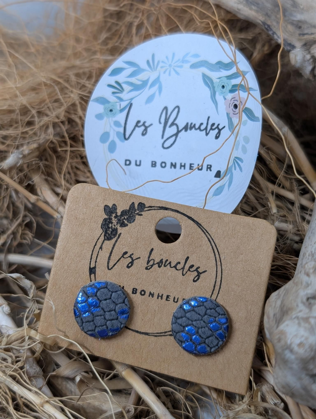 Boucles d&#039;oreilles puces bleu gris pu066