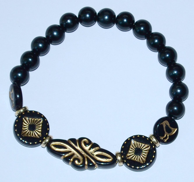 B78 - Bracelet perle acrylique ton noir et doré