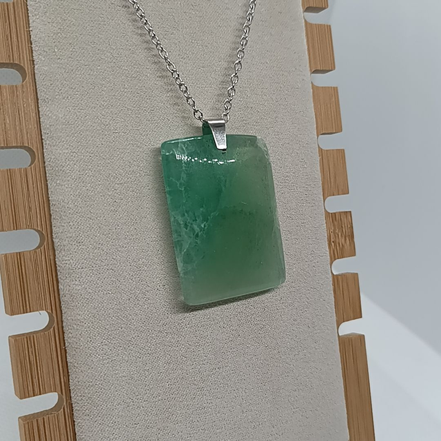 Fluorine Verte / Pendentif Rectangle / Pierre Plate