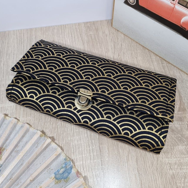 Portefeuille Long à fermoir "Kana" noir doré