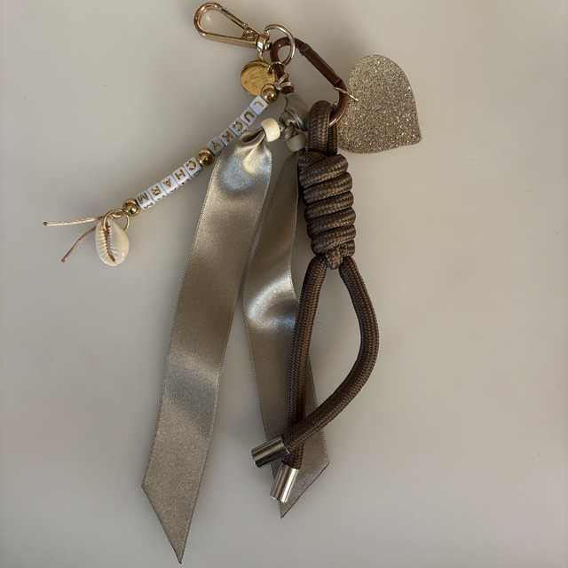 Porte-clé grigri de sac gold &amp; taupe LUCKY CHARM