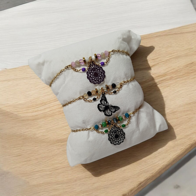 Bracelet acier inoxydable violet et doré