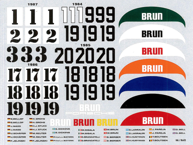 Brun TeamStart Nr. Fahrer Namen 1:24 Decal