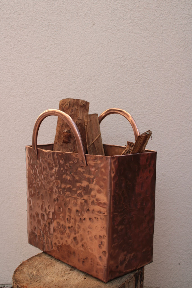 Italian Copper Bag Organizer – Magazine Rack, Log Holder, or Unique Planter