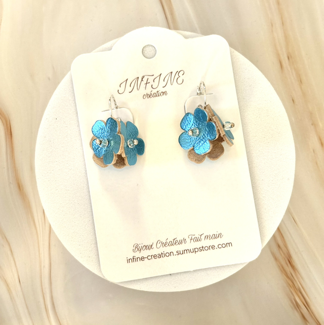 Boucles d’oreilles « Petite Floraison Bleu Satiné »