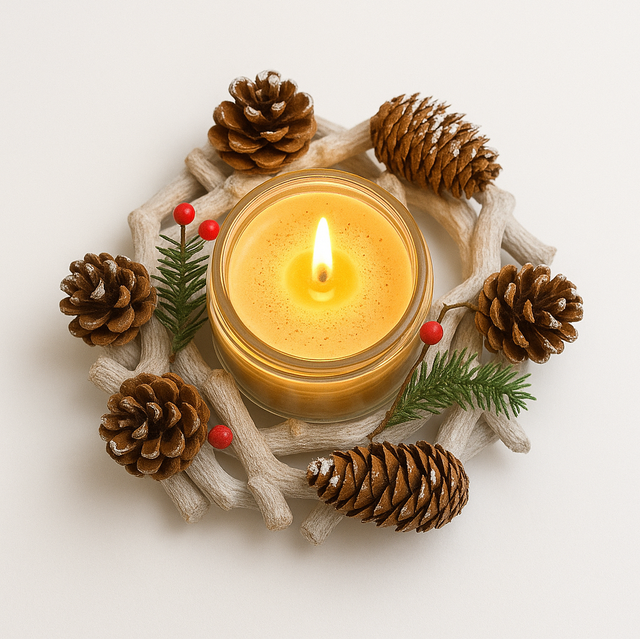 White Wreath with Large Candle 